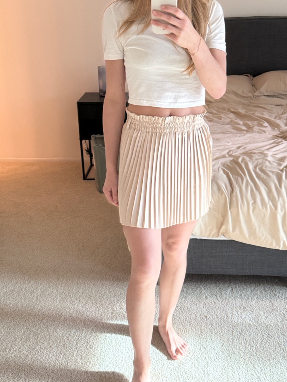 SHEIN Pleated Elastic-Waist Mini Skirt - Cream